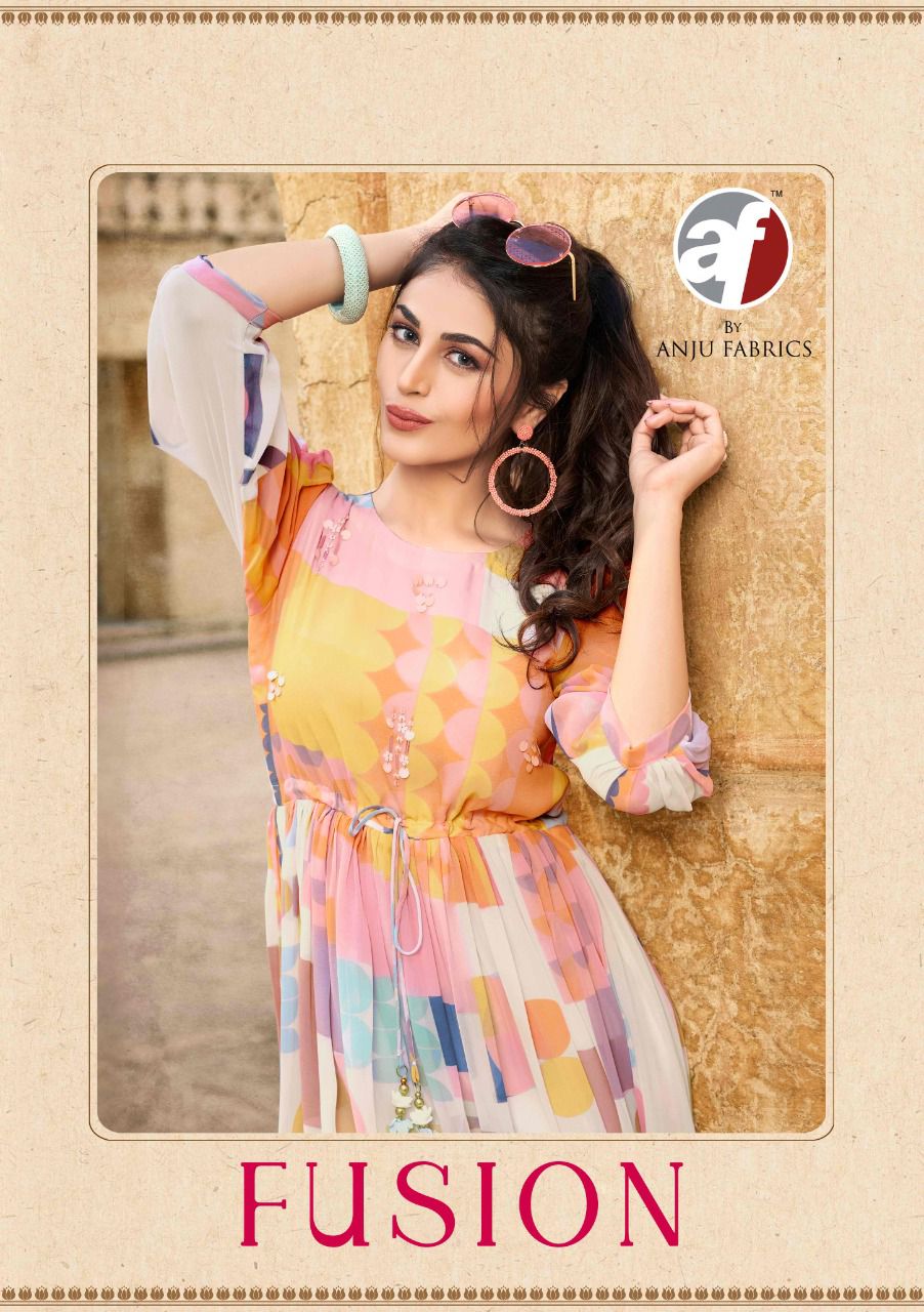 FUSION New Latest Designer Party Wear Printed Georgette Kurtis Collection